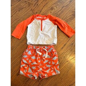 Hanna Andersson Rash Guard Set Dino Paradise Swim Trunks 6-12 Months